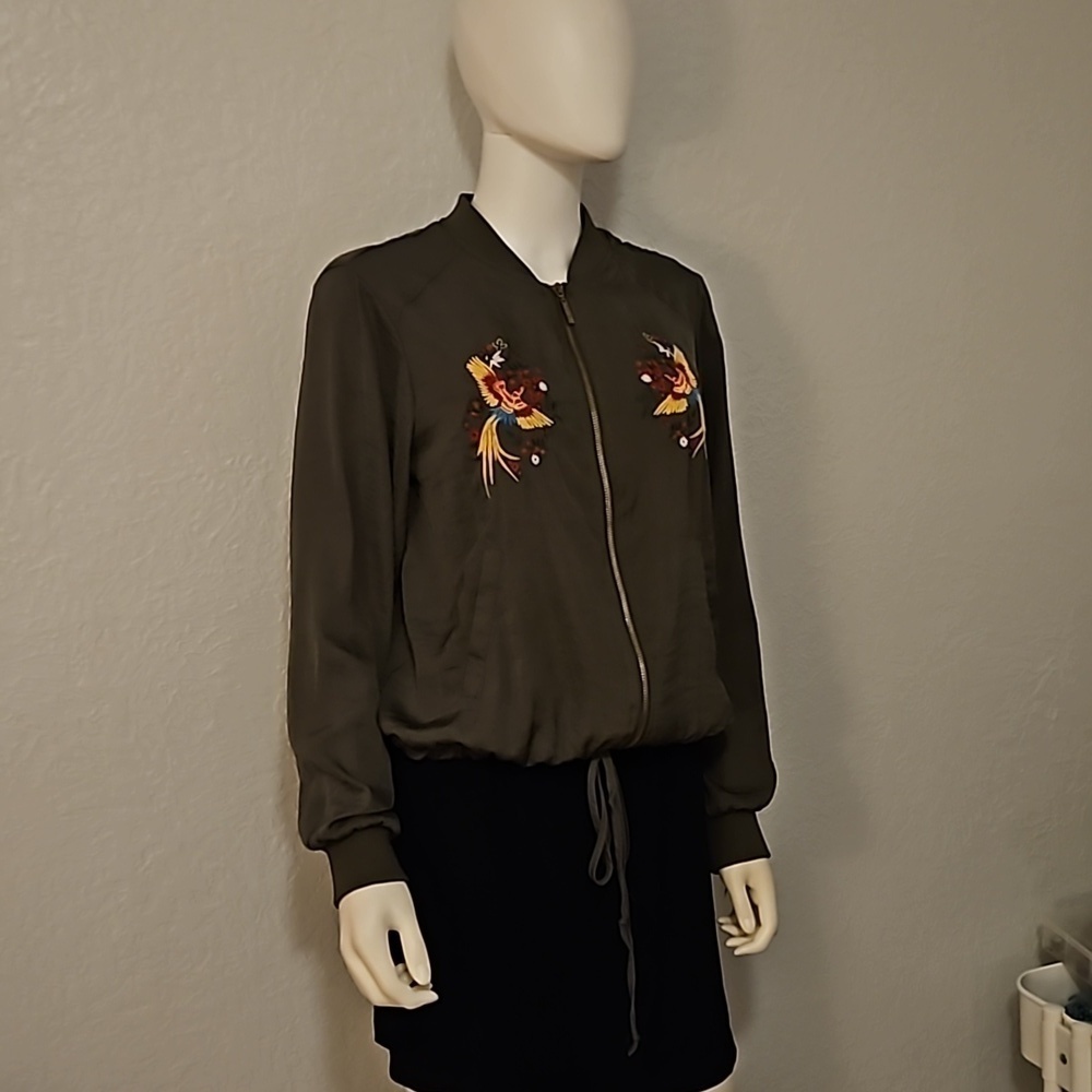 VTG JANINA Olive Embroidered Phoenix Bird Blouson Bomber Festival Jacket - Picture 2 of 8